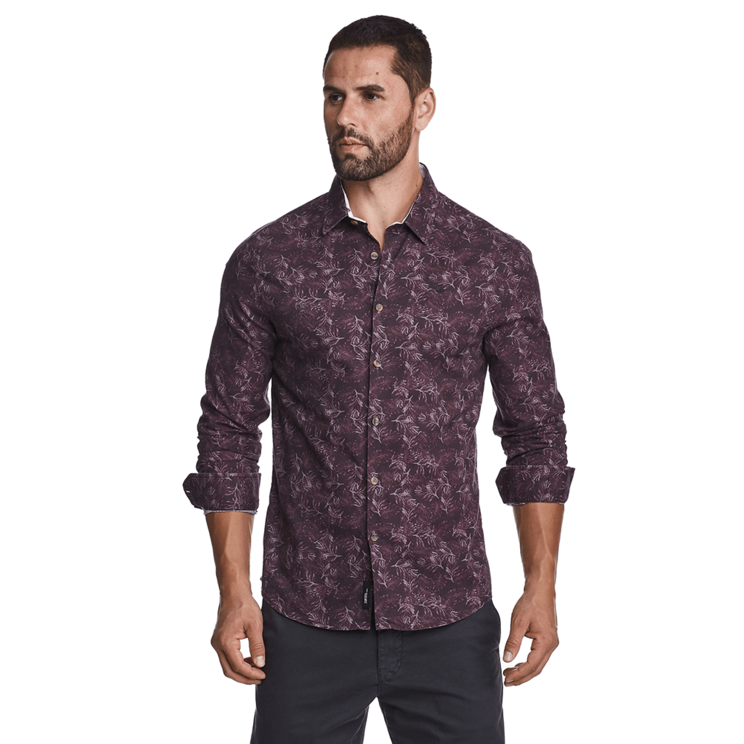 Camisa estampada best sale manga longa